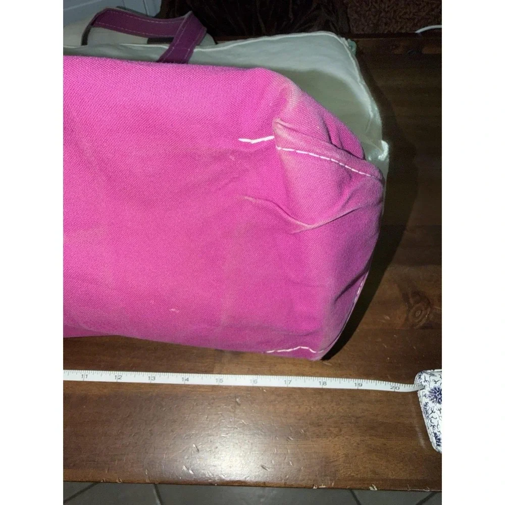 Vtg 90s LL Bean Large Boat and Tote Canvas  Short Magneta Handles Base *STAINS